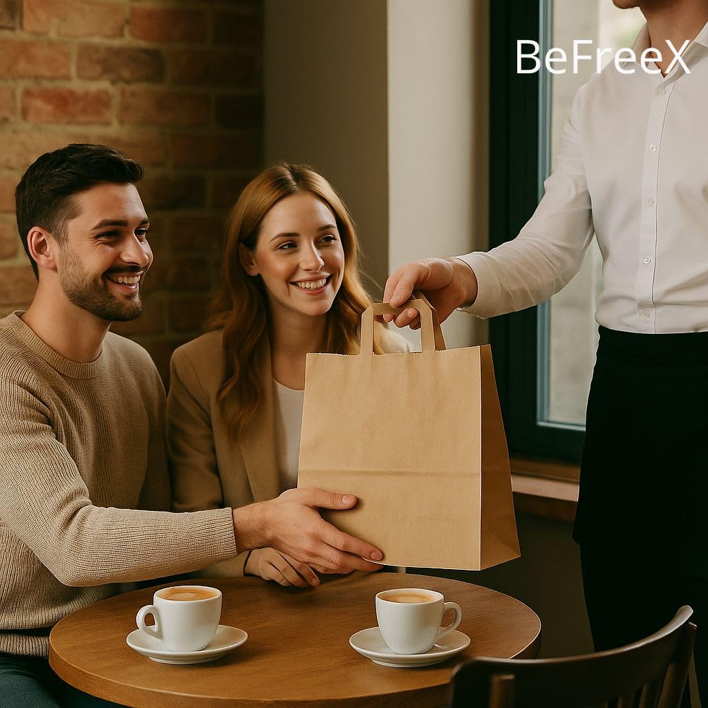 BeFreeX - Bolsas de papel kraft con asa plana 26×17×29 cm | Packs de 175 y 350 unidades | Resistentes, ecológicas y personalizables | Bolsas para regalo | Para tiendas, eventos y comercios (350)