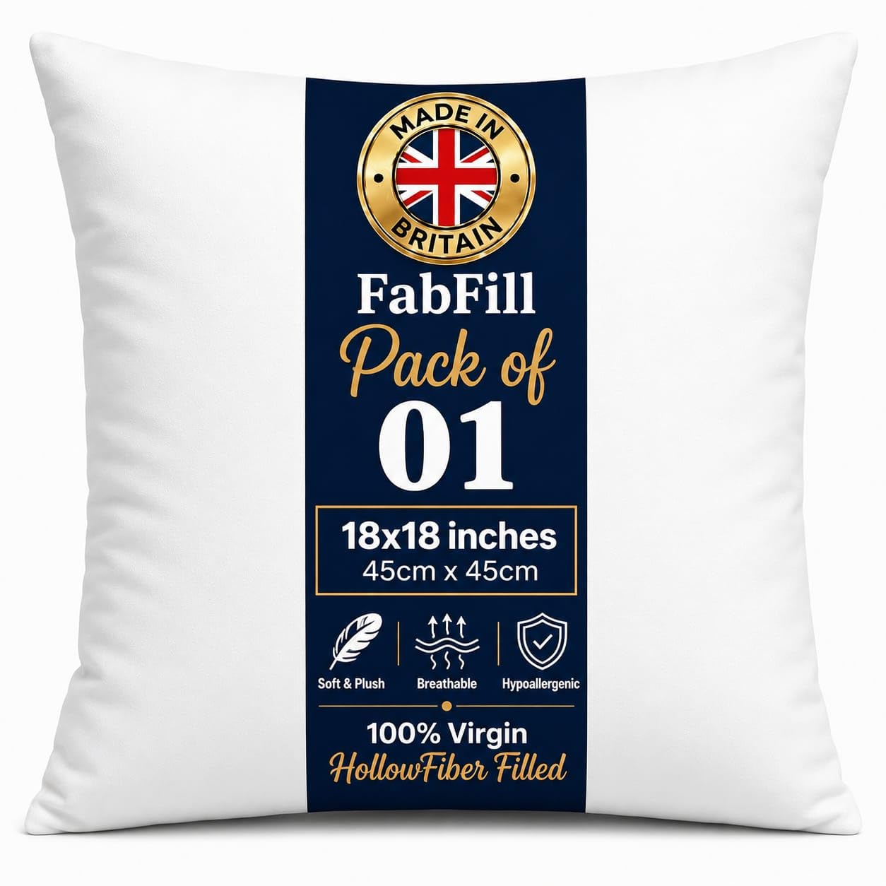 FabFill Cushion Inserts, Luxury Hollow Fibre Cushion Pads, Soft Fluffy Square Pillow Fillings for Sofa, Bedroom & Home Decoration, Made in UK (45x45cm(18x18), Set of 1)