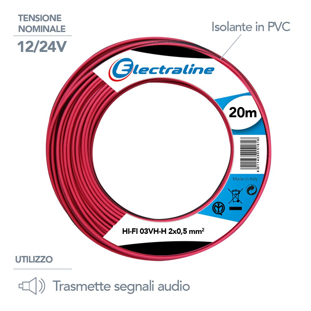 Electraline 10833 H03 VH-H 2X0,5 20M, Nero/Rosso