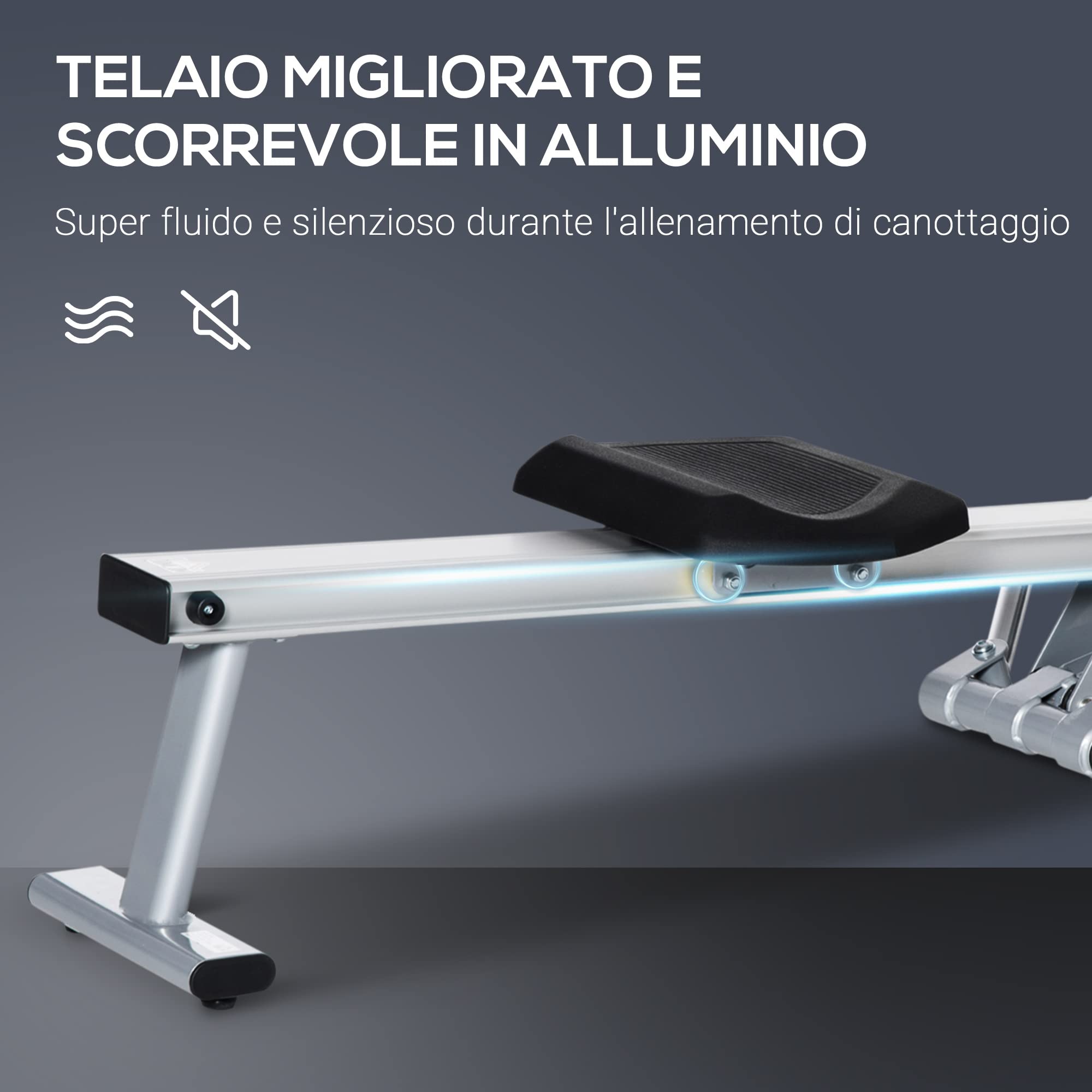 HOMCOM vogatore Professionale Magnetica per Casa a 12 Resistenze per Allenamento con Monitor Digitale e Struttura Scorrevole in Alluminio, Acciaio e ABS, 160x61x50cm, Grigio e Nero