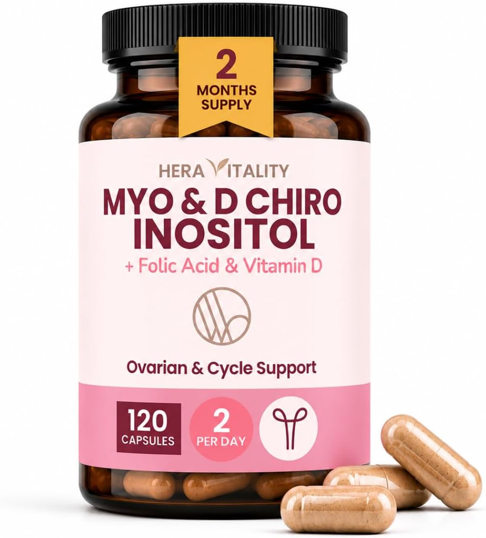 Inositol Capsules for Women – Myo & D-Chiro Inositol Complex for PCOS & Hormone Balance | 120 Capsules (2 Month Supply) | with Folic Acid & Vitamin D3