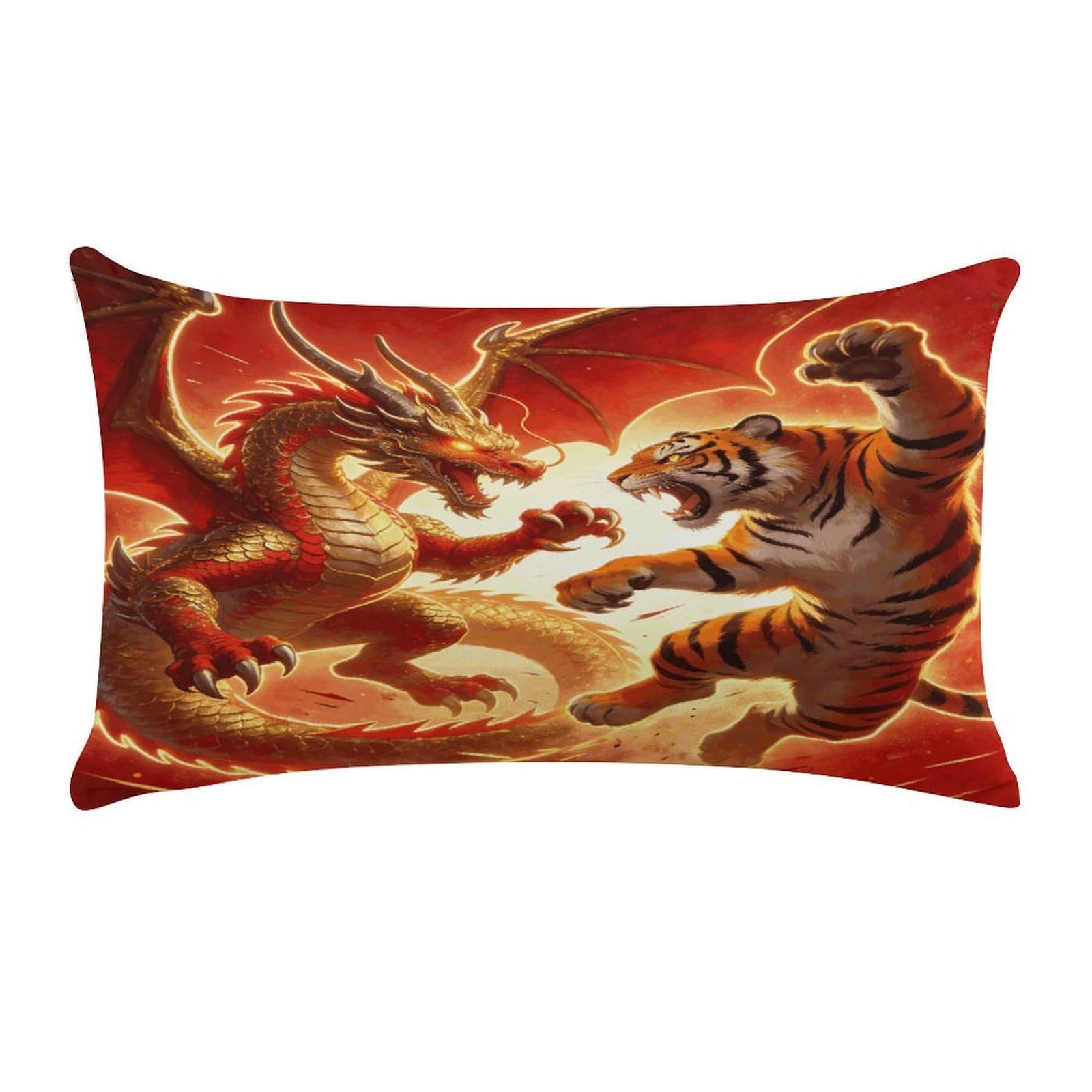 Fodpand Style Dragon Versus Tiger Pillow Cases Set Of 1 Extra Soft Pillow Protectors With Hidden Zipper Perfect For Hotels, Guest Rooms,Bedroom 12X20 Inches Pillows Not Included
