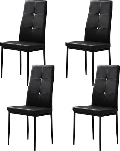 WISOICE Juego de 4 sillas de comedor negras para cocina, sillas de comedor con respaldo alto, asientos acolchados, patas de metal resistentes