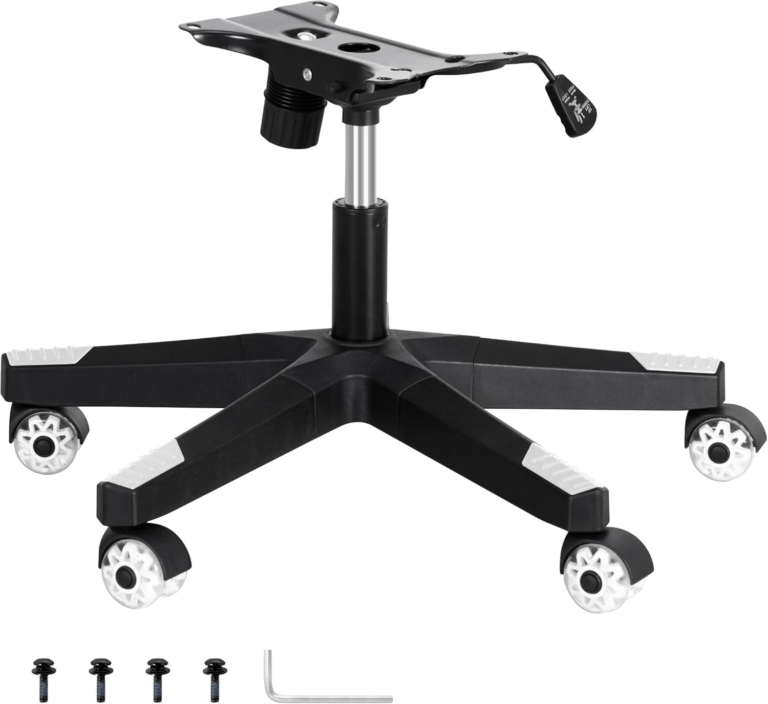 Frassie Nylon Gaming Chair Base Replacement Set with Bottom Plate Mechanism Gas Cylinder, 5 Dual Rubber Wheels (White) Similar to the photo