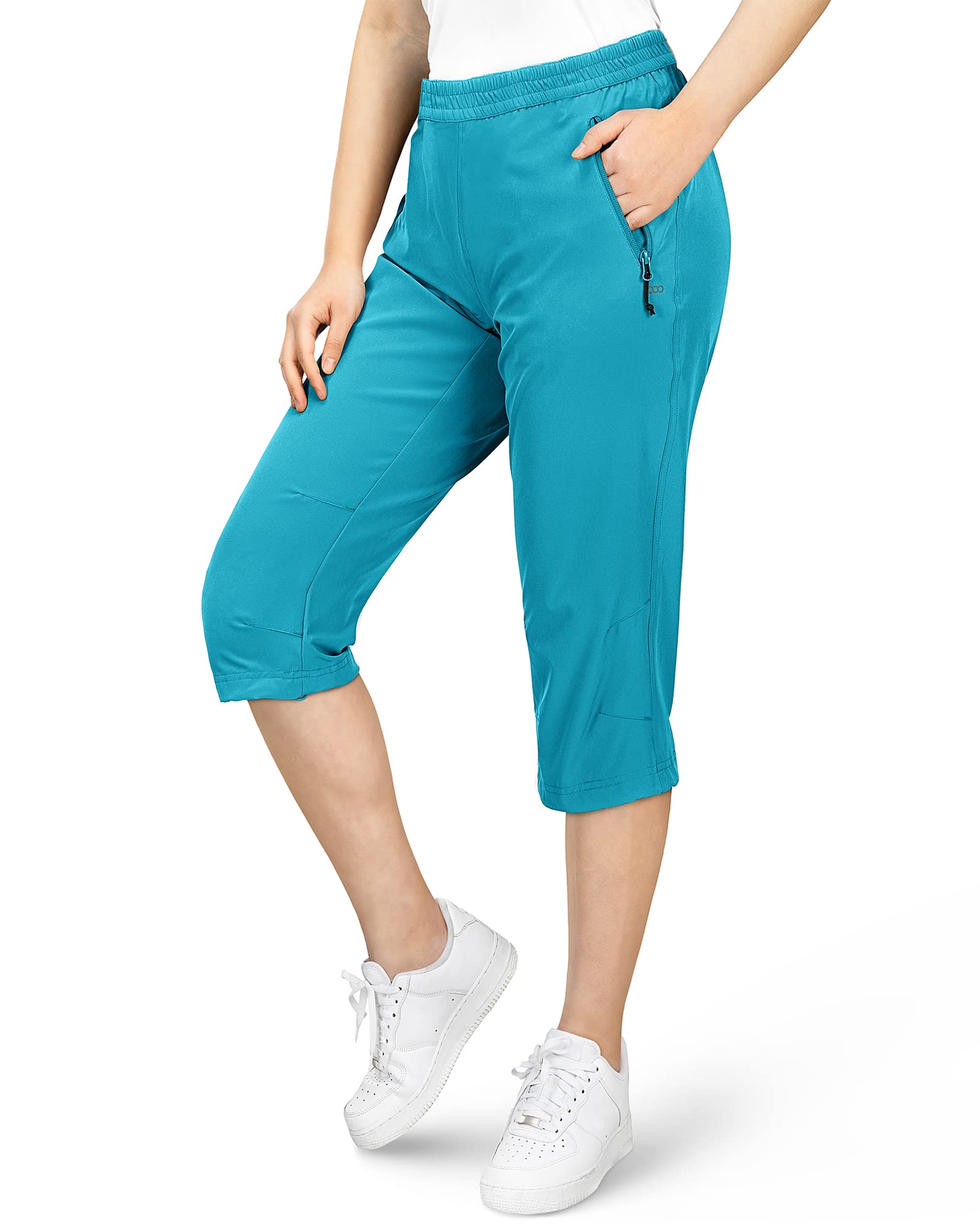 Pantalon 3/4 en Lin pour Femmes Taille Élastique Pantalon Fluide Femme