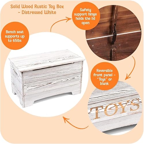 Miniatura 2 de Badger Basket Caja de juguetes de madera maciza de granja, baúl de almacenamiento rústico con panel reversible "TOYS", bisagra de seguridad y