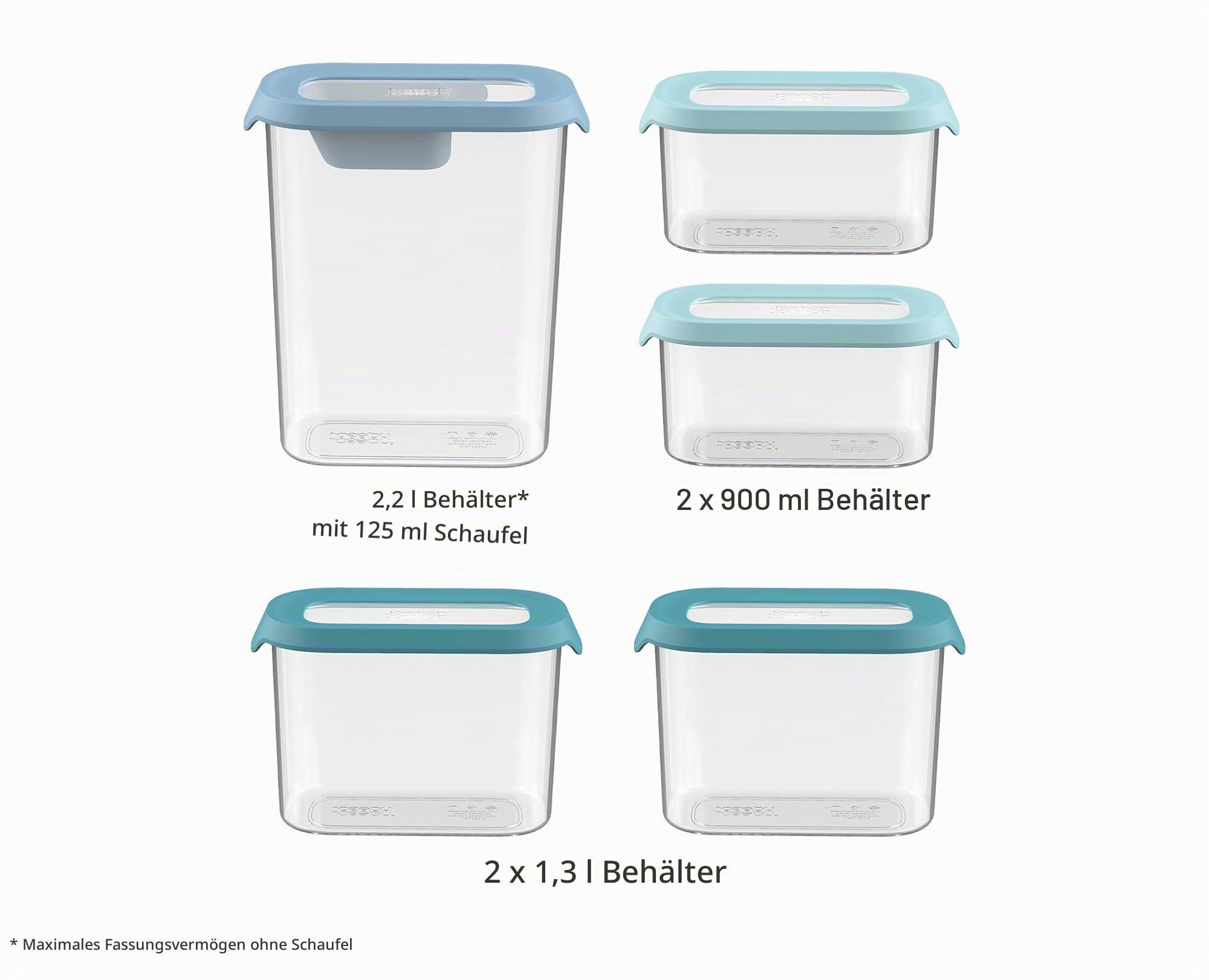 Joseph Joseph Cupboardstore Platz sparende Küche Schrank luftdicht Lebensmittel Lagerung Set, Satz von 5 plus praktische Schaufel - klar