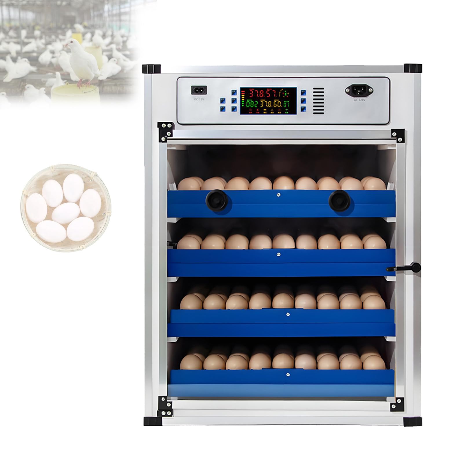 Criadero De Pollos Caja De Cria para Pollitos,Incubadora De Huevos para Incubar,con Indicador Led Y Luz De Disparo De Huevos,hasta 340 Pollitos Aves Codorniz 272Eggs