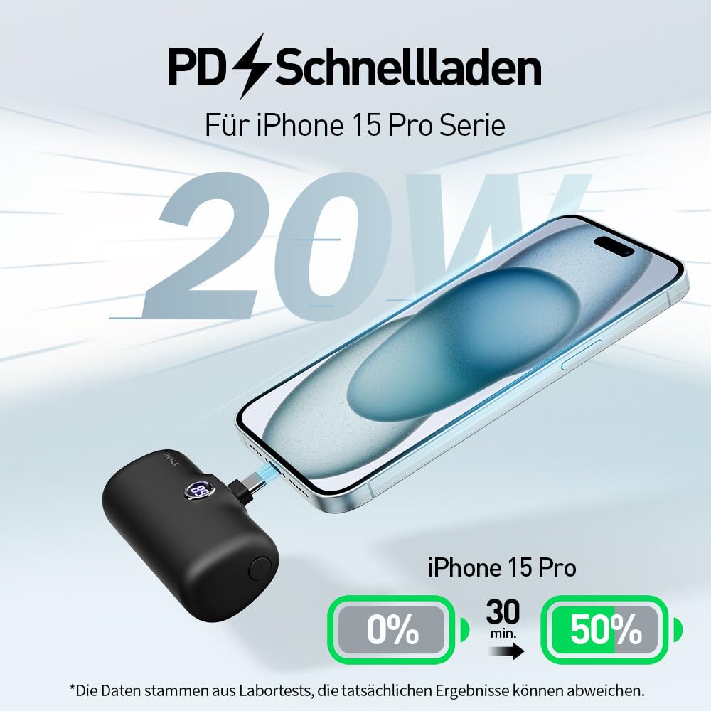 iWALK Caricatore Portatile 4800mAh USB-C, Power Bank Ricarica Rapida PD 20W Petit Batteria Esterna Compatibile con iPhone 16/16 Plus/15 Pro/15 Pro Max/iPad/AirPods Andriod Phone Samsung