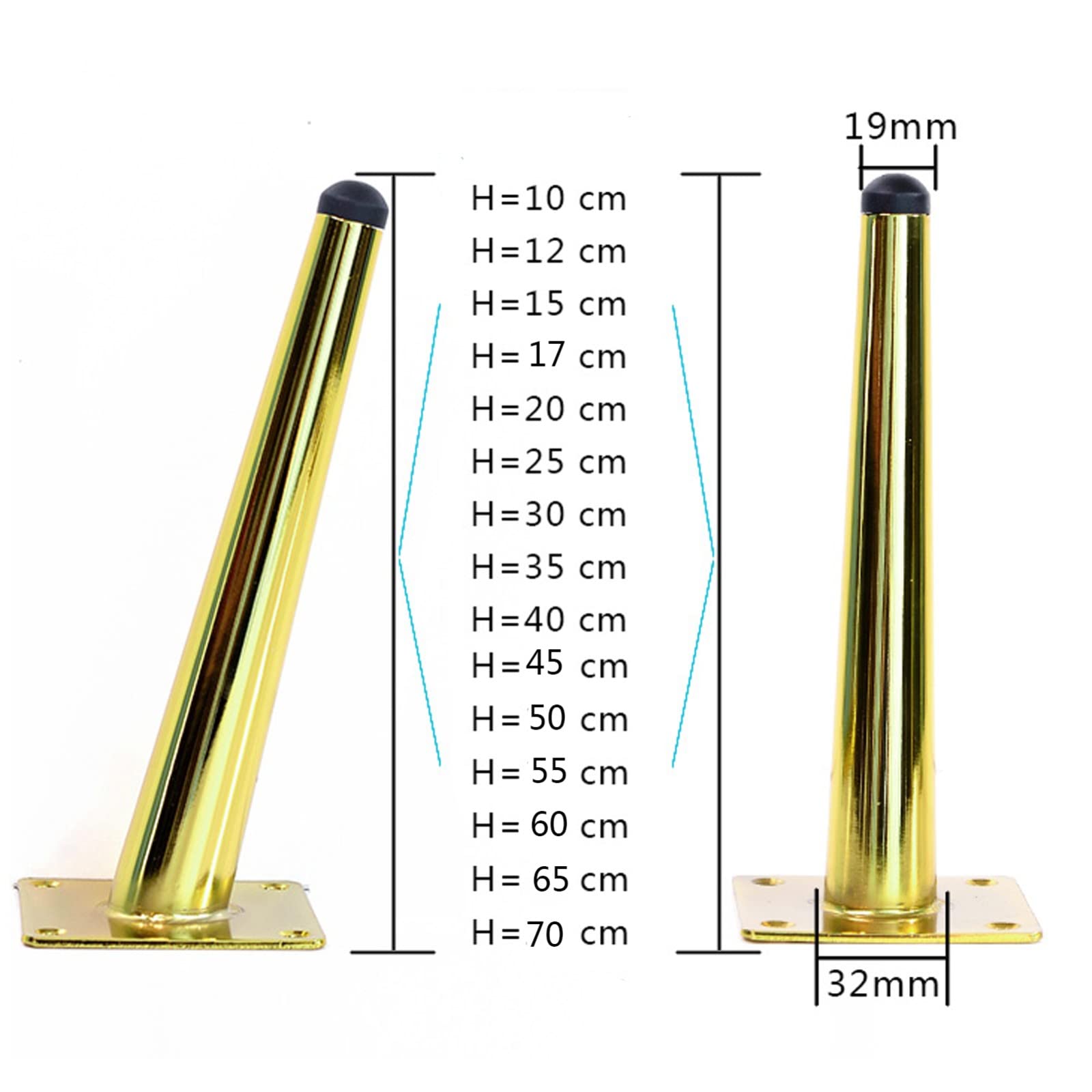 4 pz Conico Piedini per Mobili Metallo, Gamba per Divano Gambe per Mobili con Viti Leg Armadietto Piedi Guardaroba (Color:A,Size:17cm/6.69in)