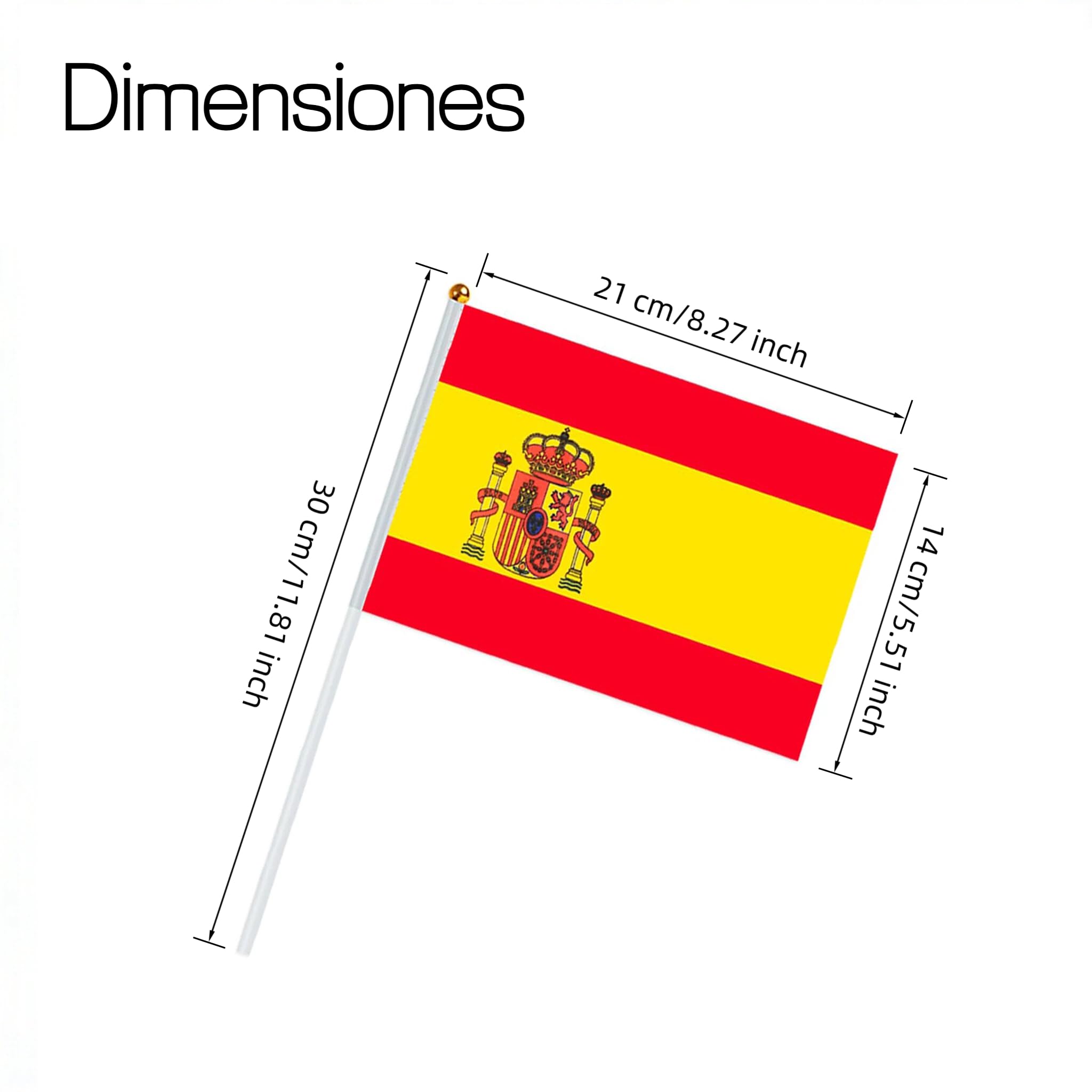 16 Piezas Bandera de Mano España, Palo con Bandera Pequeña de 30 cm – Ideal para Mundial, Eurocopa, Eventos Deportivos, Celebraciones, Desfiles, Fiestas Nacionales y Animación