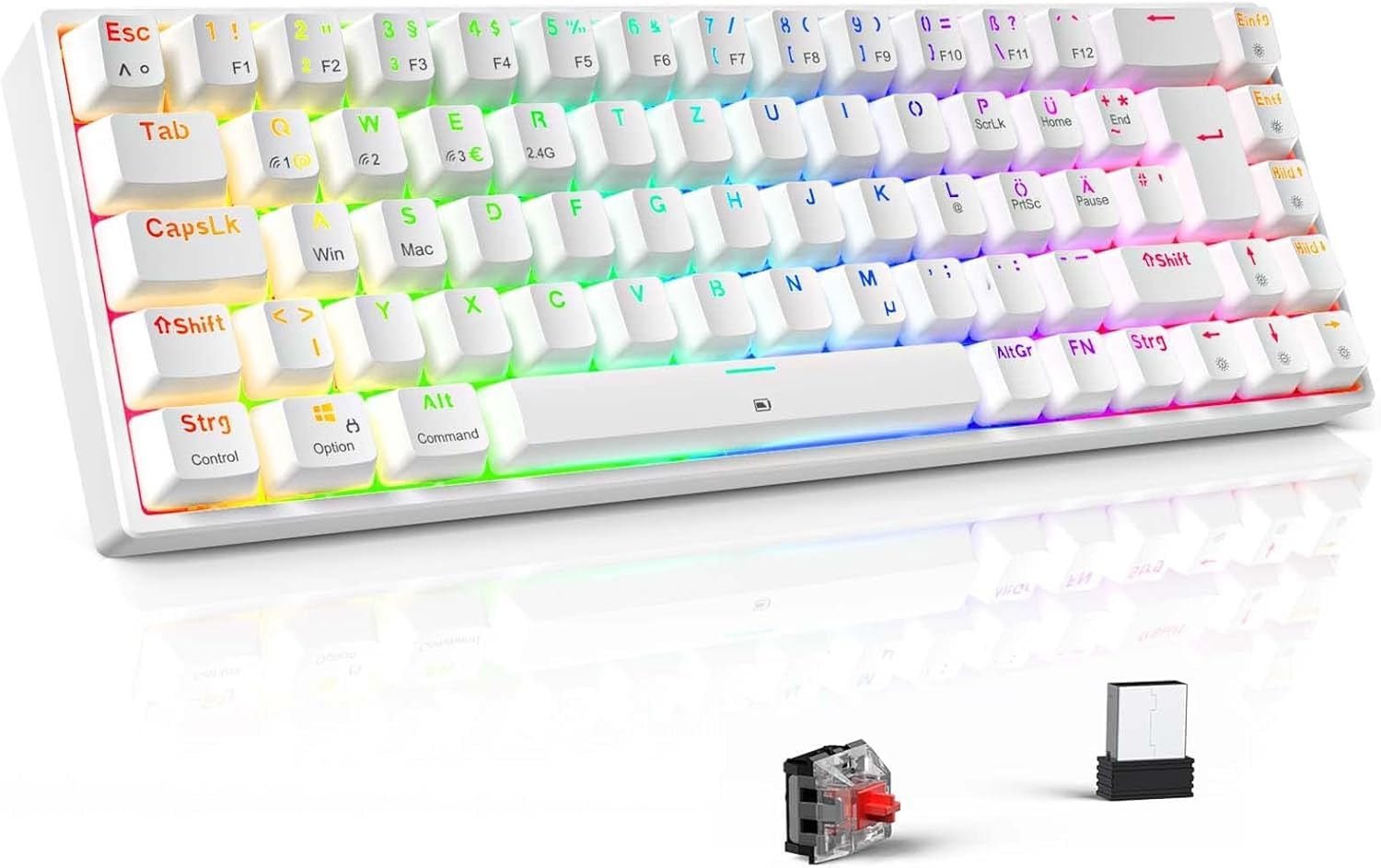 TECURS Draadloos gamingtoetsenbord, stil, AZERTY, achtergrondverlichting, ergonomisch en waterdicht, 2,4 GHz led-toetsenbord voor Windows, Mac, Xbox PC