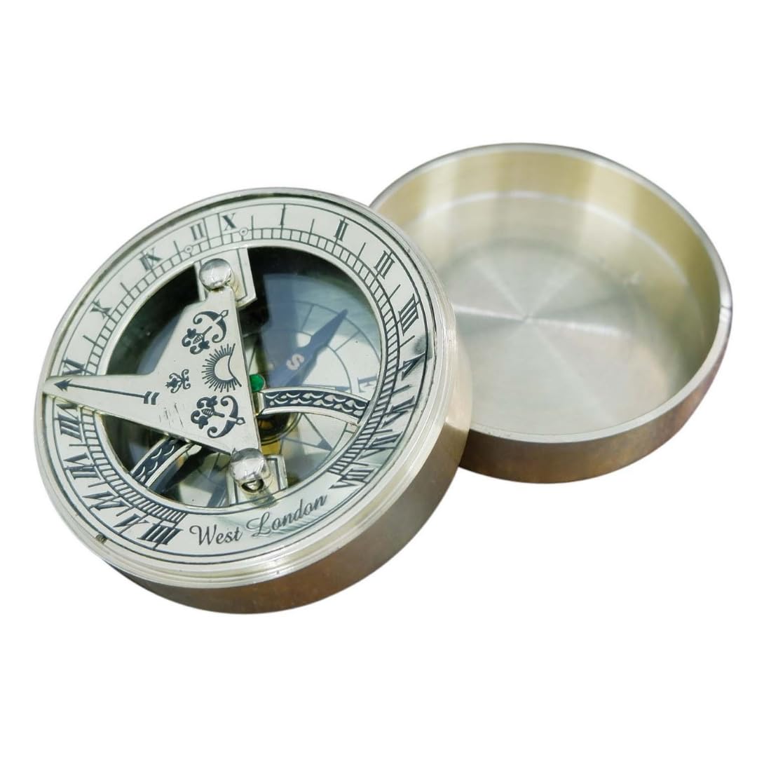 KHUKHRIWALA Handicraft Brass Antique Look Finish Hunter Pocket Compass | Vintage Nautical Pocket Compass | Compass for Navigation-picture-21