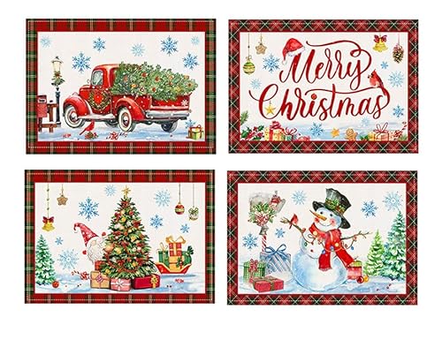 YunBey 4 Piezas Manteles Individuales de Navidad Rectangulares Salvamanteles Individuales Navidad Rojo Decoración Mesa Navidad para Comedores Fiestas Cena
