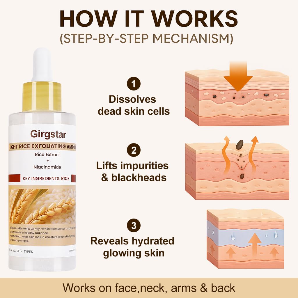 White Rice Peeling Ampoule - Gentle Exfoliating Serum with Niacinamide & Rice Extract | Brightening Face Treatment for Dead Skin Removal | All Skin Types (80ml/2.7oz)