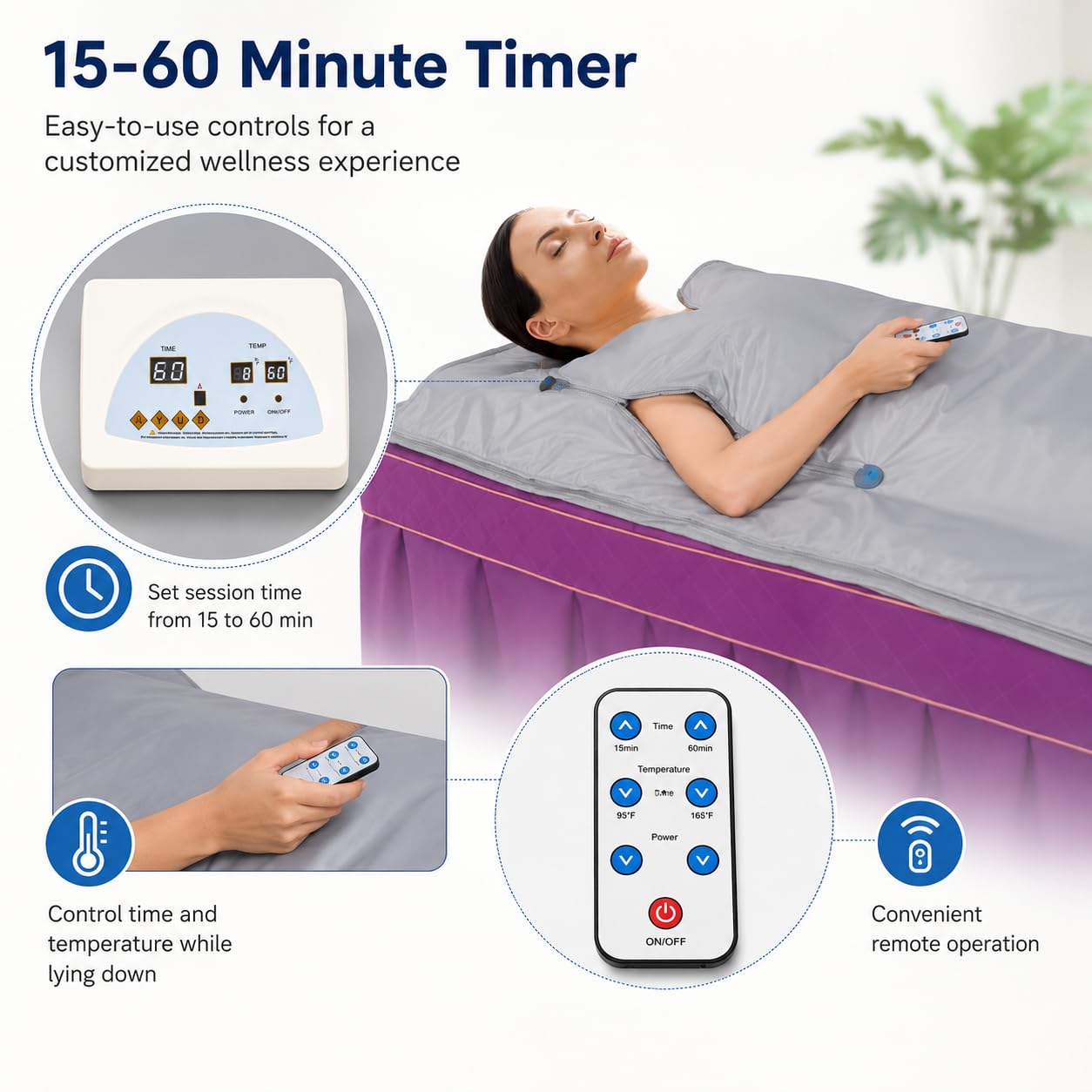 Couverture Sauna Infrarouge 650w Portable Sauna Température Réglable, Avec Télécommande Et Minuterie, Pour Salon De Beauté, Spa, Maison