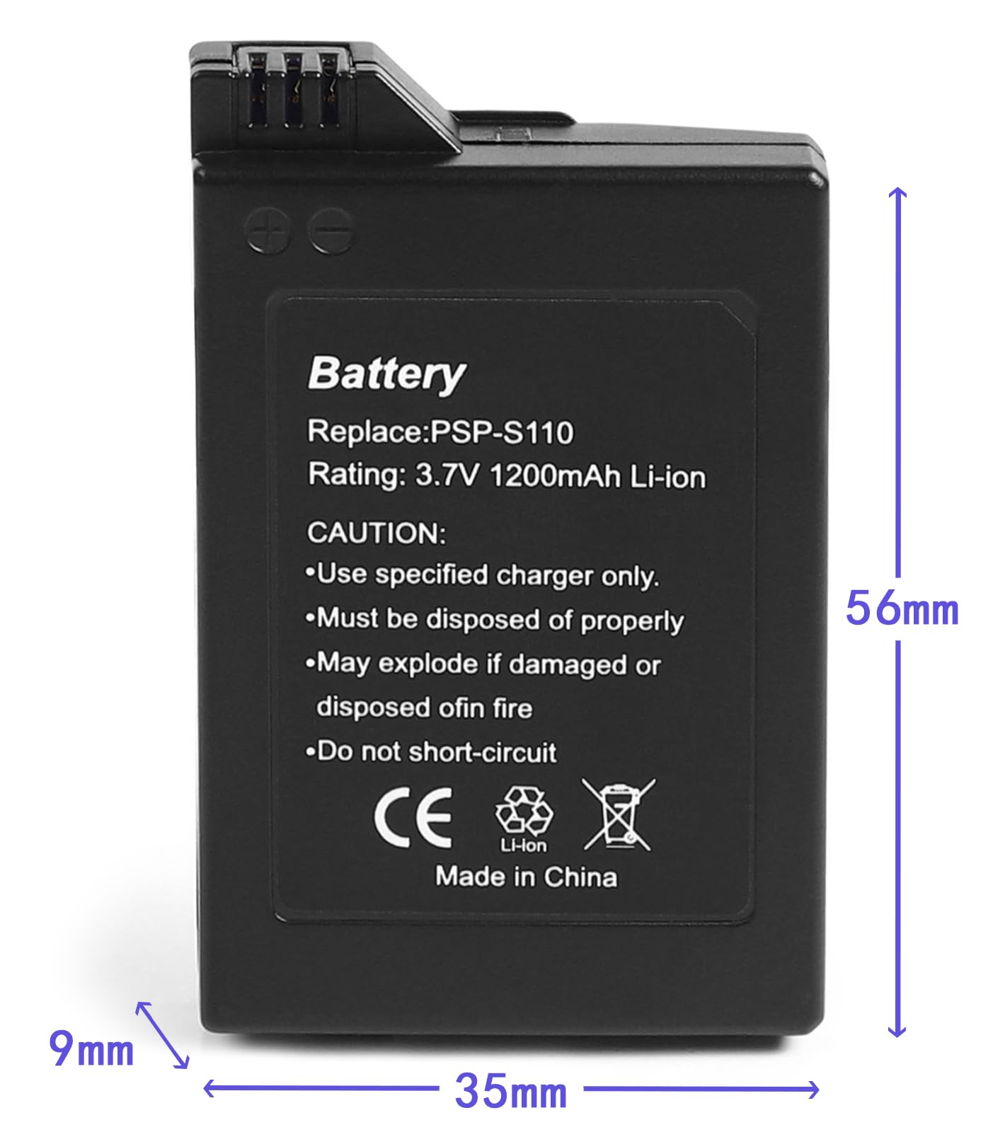 Batterie Li-ion 1200 mAh compatible avec Sony PSP-S110 PSP 2000 2001 2002 2003 2004 2006 2007 3000 3001 3002 3003 3004 3005 3008 3008 3008 010 Con. Batterie de rechange rechargeable pour