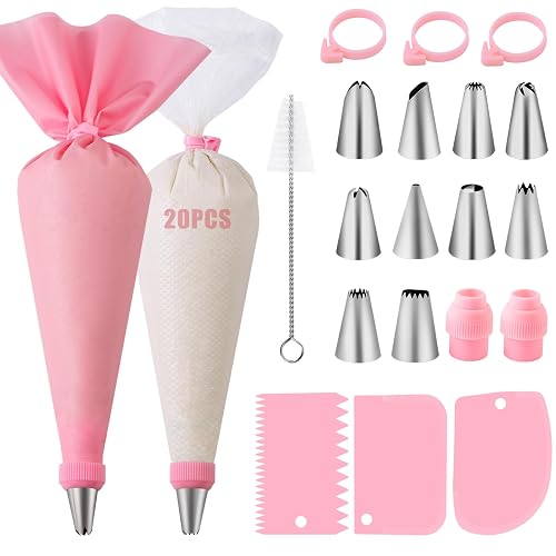 Nifogo Spritzbeutel mit Tüllen 40 Stück | Edelstahl Spritztüllen Set, Silikon Spritzbeutel, für Cupcakes Torten Dekorieren Kuchen - 40 Stück, Rosa