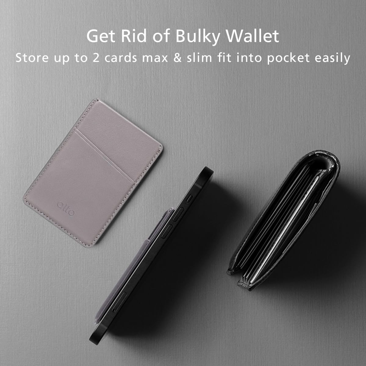 Alto Leather Magnetic Wallet Case with Card Holder Compatible with MagSafe and iPhone 16, 15, 14, 13, 12 Series, MagSafe Accessories, Magnetic Android Phone Cases (Cement Gray)