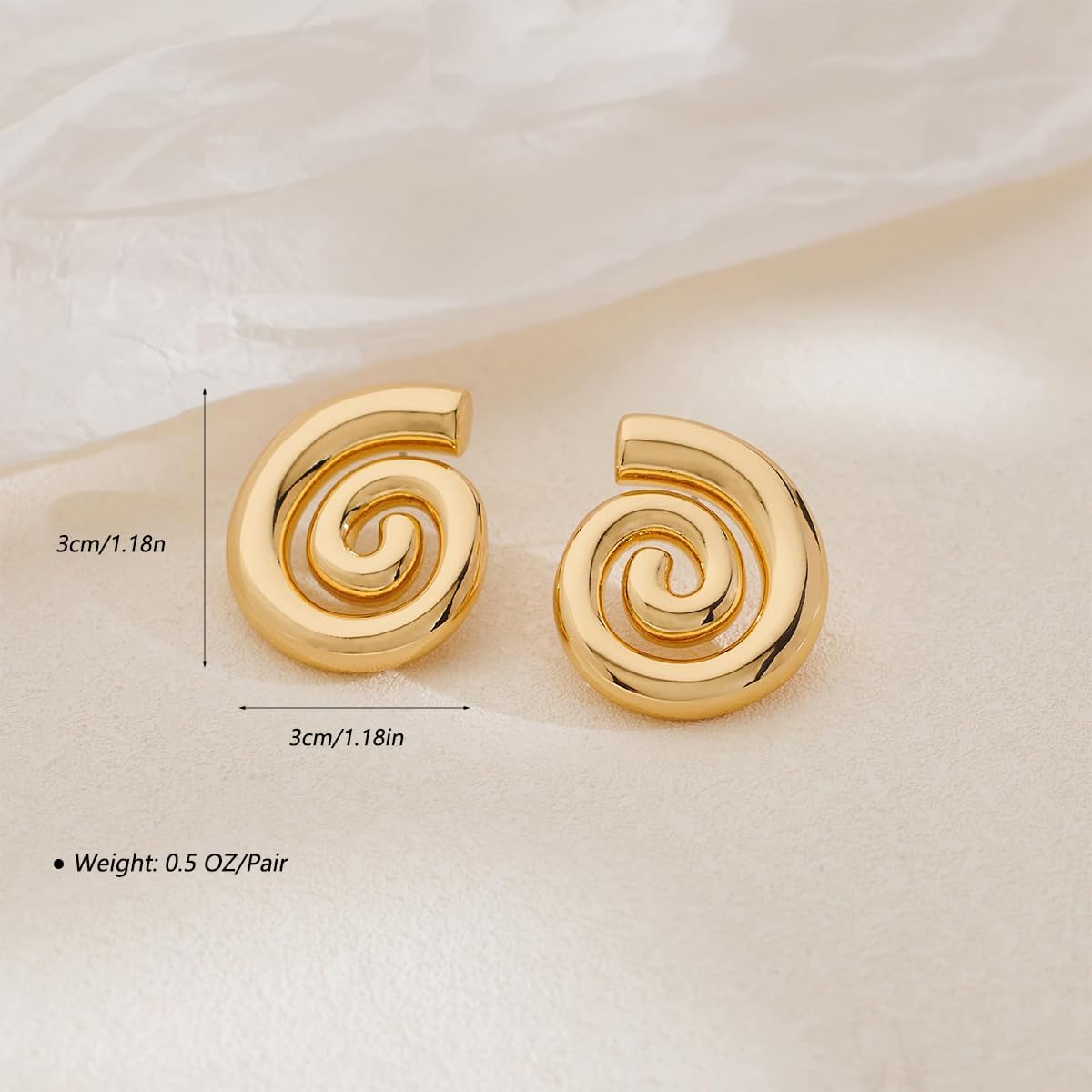 Spiral Statement Earrings for Women, Chunky Gold Trendy Seashell Stud Earring 18k Gold Plated Rotating Pattern Thread Fashion Boho Jewelry for Women Gifts - Image 3
