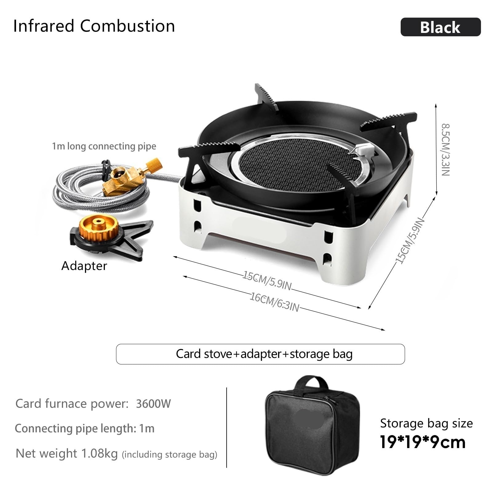 Estufa de gas infrarroja de 3600 W, quemador de gas portátil para picnic, senderismo, cocina al aire libre (blanco)