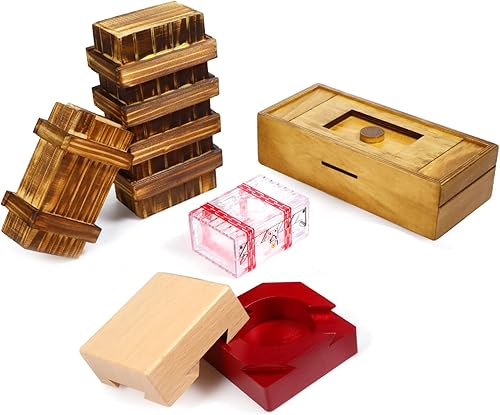 Paquete de 5 cajas secretas de madera con compartimento secreto 3D caja de rompecabezas de madera secreta rompecabezas de madera regalos difíciles