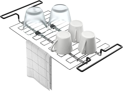 Miniatura 10 de Kraus Estante de secado multiusos de acero inoxidable para fregadero de cocina, soporte de esponja, organizador de fregadero con toallero,