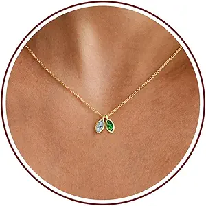 Birthstone Necklace for Women Dainty Gold Necklace with 2 Birthstone Christmas Stocking Stuffers Teen Girl Gifts Trendy Stuff Birthday Gift Moms 2025 Graduation Gift Adjustable Anniversary Jewelry for Daughter Girlfriend Friend
