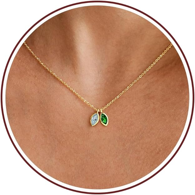 Birthstone Necklace for Women Dainty Gold Necklace with 2 Birthstone Christmas Stocking Stuffers Teen Girl Gifts Trendy Stuff Birthday Gift Moms 2025 Graduation Gift Adjustable Anniversary Jewelry for Daughter Girlfriend Friend