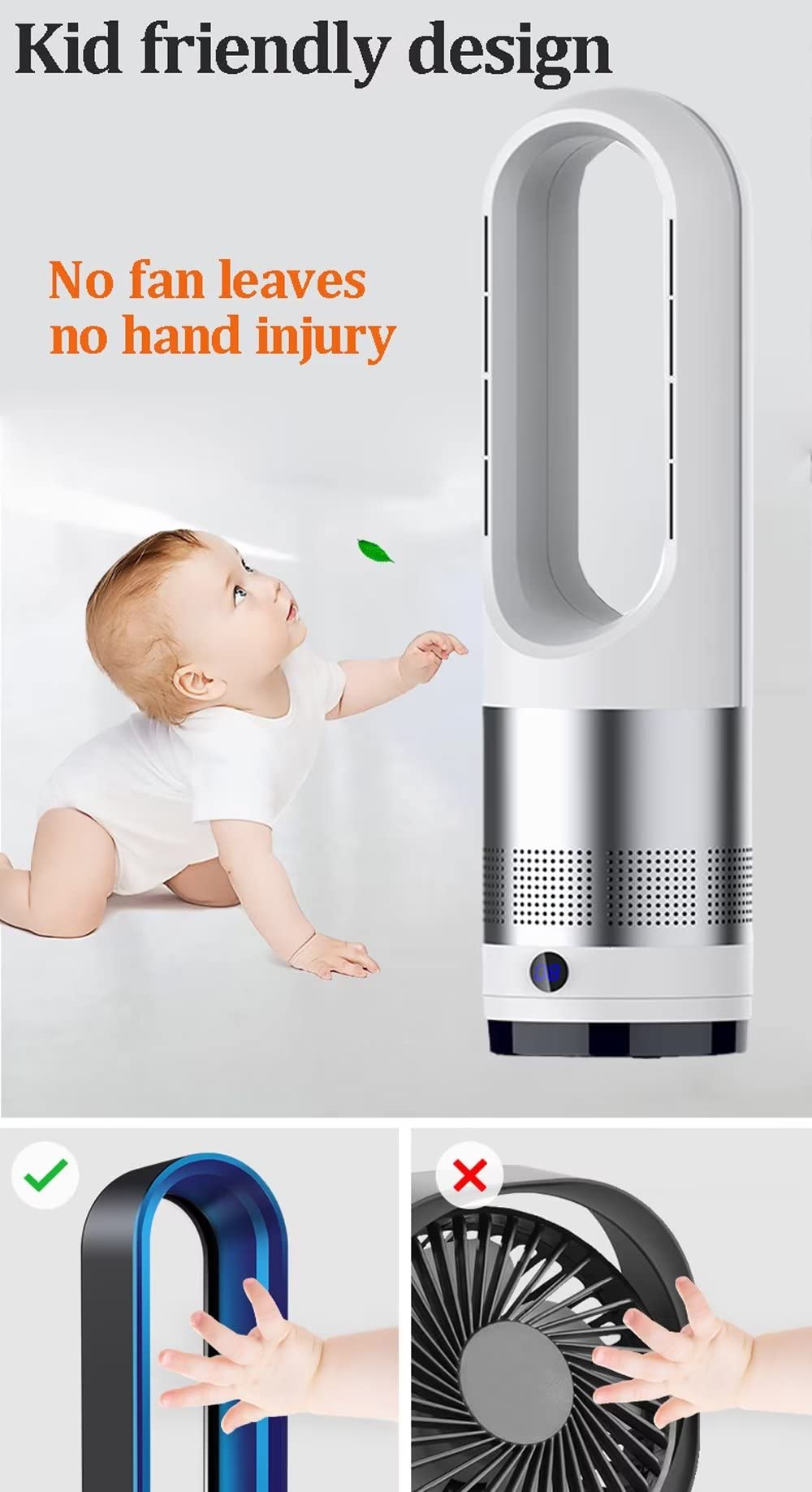 Bezłopatkowy wentylator wieżowy 40 W, cichy wentylator kolumnowy z pilotem zdalnego sterowania, wyświetlaczem LED, 8 stopni prędkości i oscylacją 80°, do pokoju, biura i salonu, kolor czarny szary