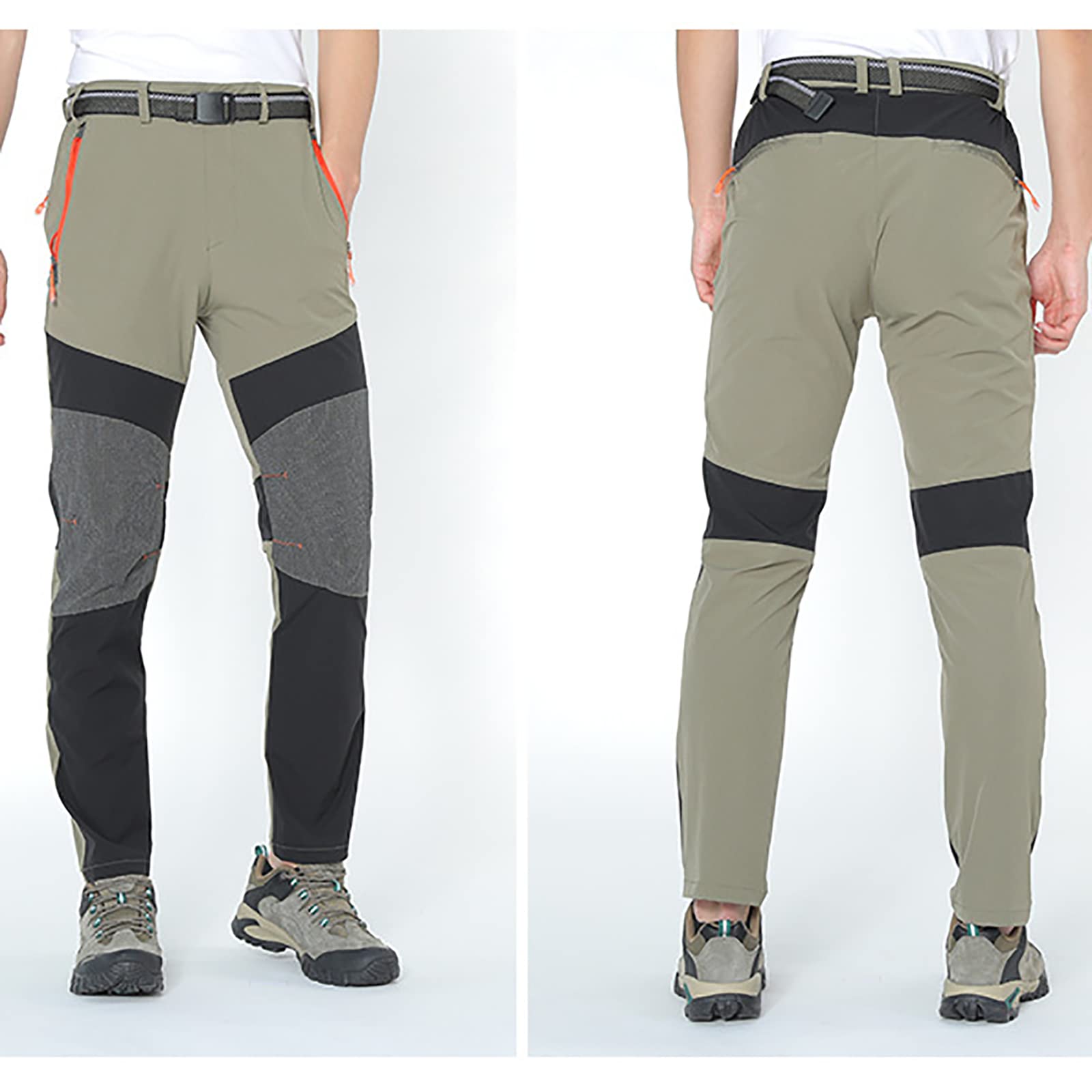 Hombres Pantalones de Senderismo Secado Rápido Senderismo Caza Pantalones de Pesca con Cinturón(Size:3XL,Color:Caqui)
