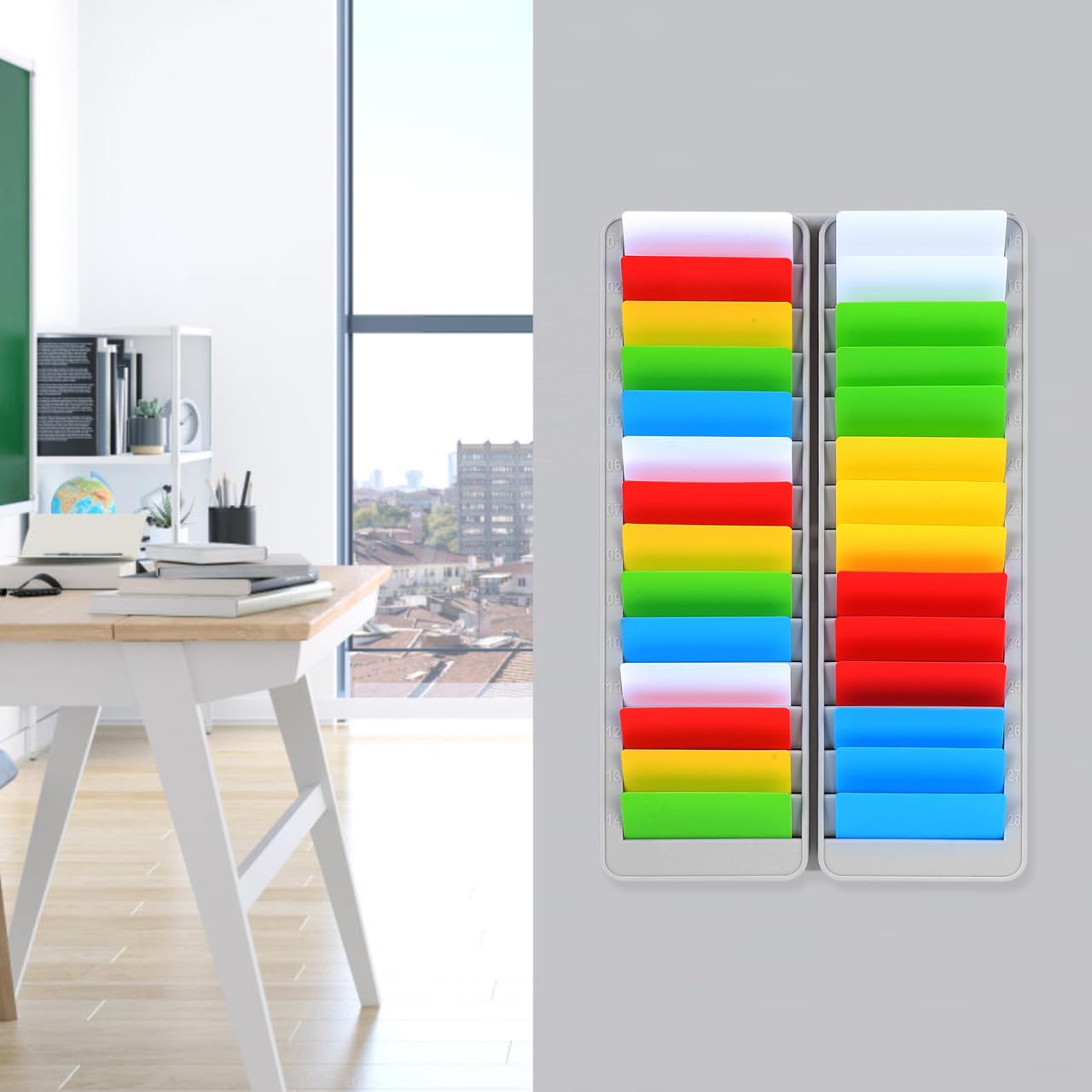 TEHAUX Soporte Para Tarjetas Colgante De Pared Con 28 Ranuras Organizador De Tarjetas,Organizador Clasificacin Pared Colgante Para Oficina Empresa Escuela Estante Para Carnet De IdentificacióN Y Acces