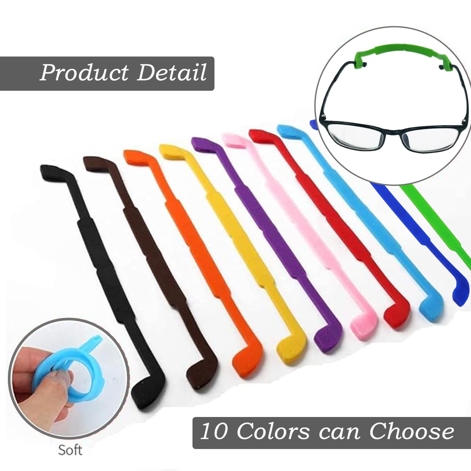 10 Articles Sangles de Lunettes en Silicone, Silicone Retenue de Lunettes Sports, Retenue de Lunettes Antidérapante, Sangles de Lunettes Réglables, pour Sports Enfants Adultes
