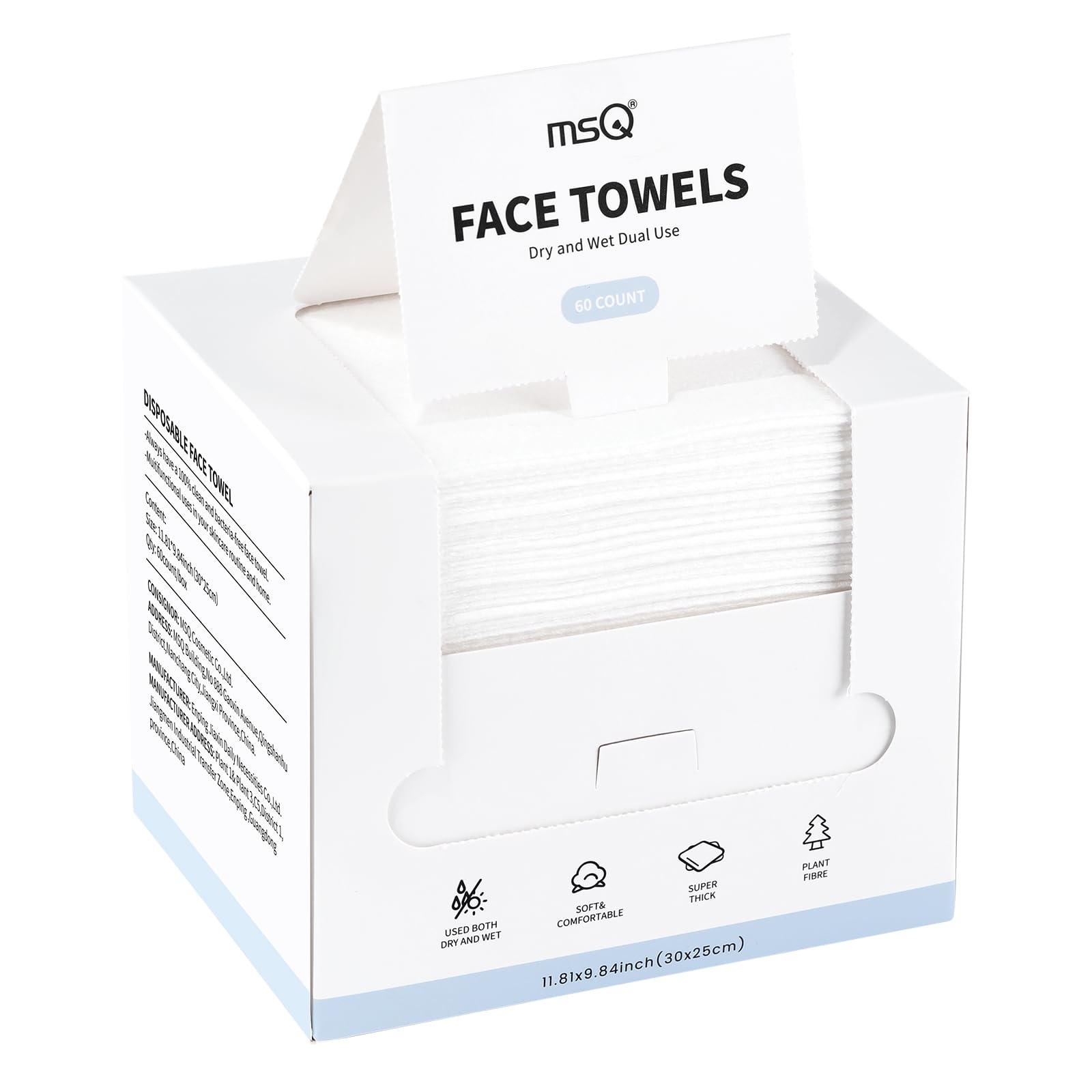 MSQ Gesichtshandtücher Einweg 60 Stück Makeup Entferner Tücher 100% Biologisch Abbaubar Face Towels Einmalhandtücher für Empfindliche Haut 25 x 30 cm