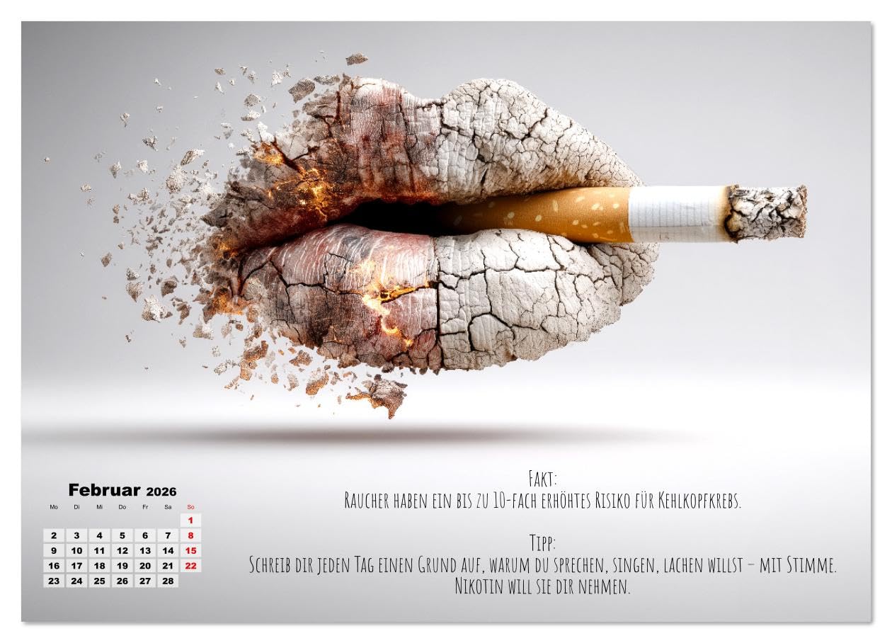 Nichtraucher Kalender - Rauchfrei werden mit Fakten und Tipps für Raucher (hochwertiger Premium Wandkalender 2026 DIN A2 quer), Kunstdruck in ... endlich Rauchfrei. (CALVENDO Gesundheit)