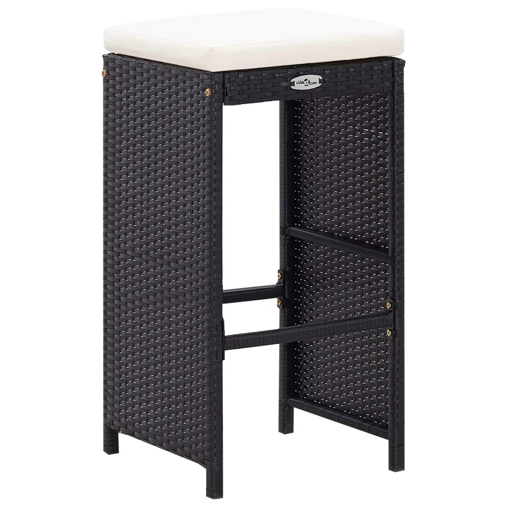 vidaXL Mobile da bar da giardino 7 pezzi e cuscini in resina intrecciata nera