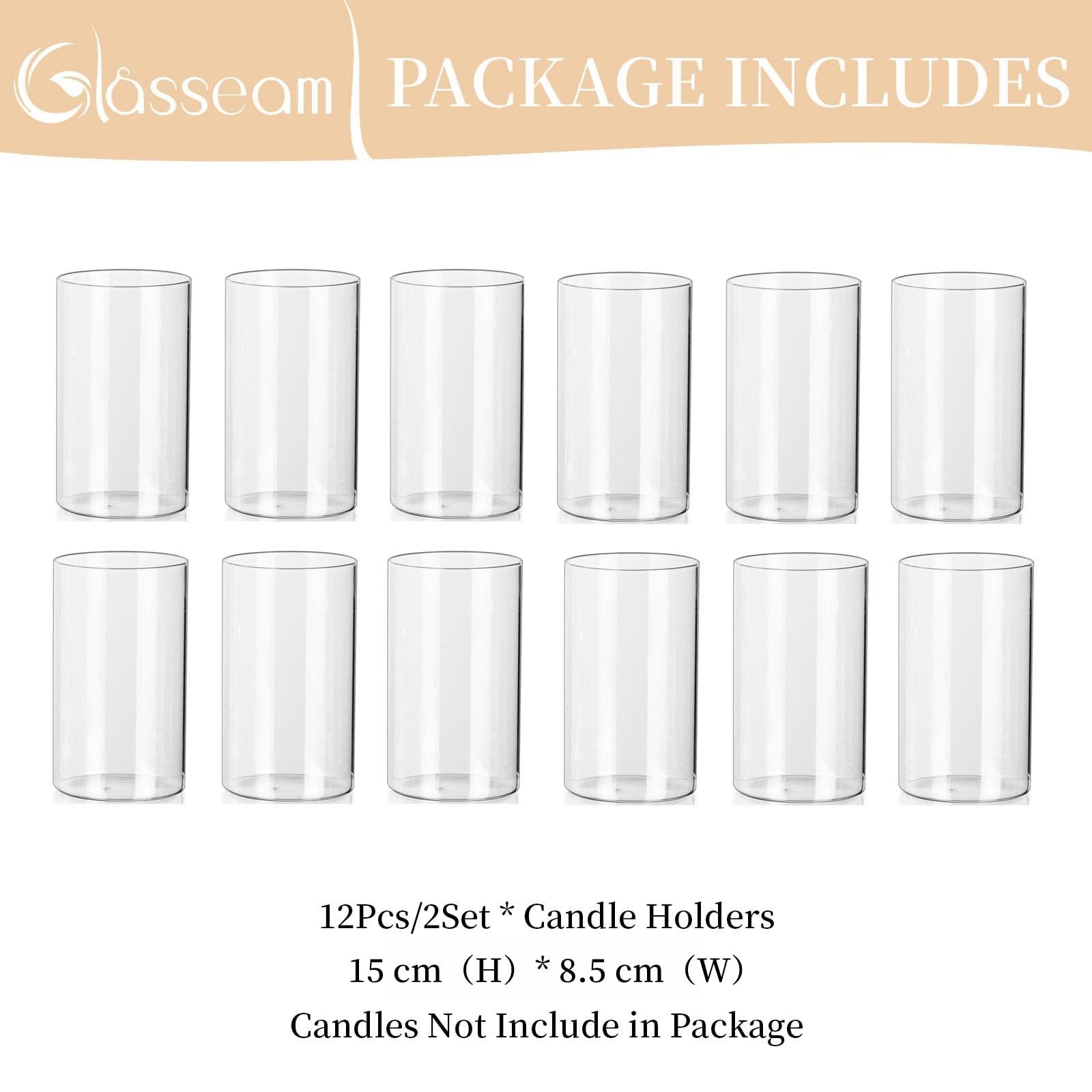 Glasseam Porte - Bougie en Verre pour Bougie Colonne Hurricane Porte - Bougie 6 pour Bougie Flottante Oath Tea Light Grand Porte - Bougie pour Décoration De Table Vase Cylindrique pour Pampas