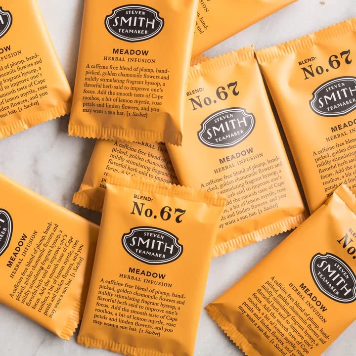 Smith Teamaker Meadow No. 67, Caffeine-Free, Sugar-Free, Sustainably Grown, Organic, Chamomile, Rooibos, Hyssop & Rose Petals Blend Tea Bags, 100 Sachets, 0.85oz each