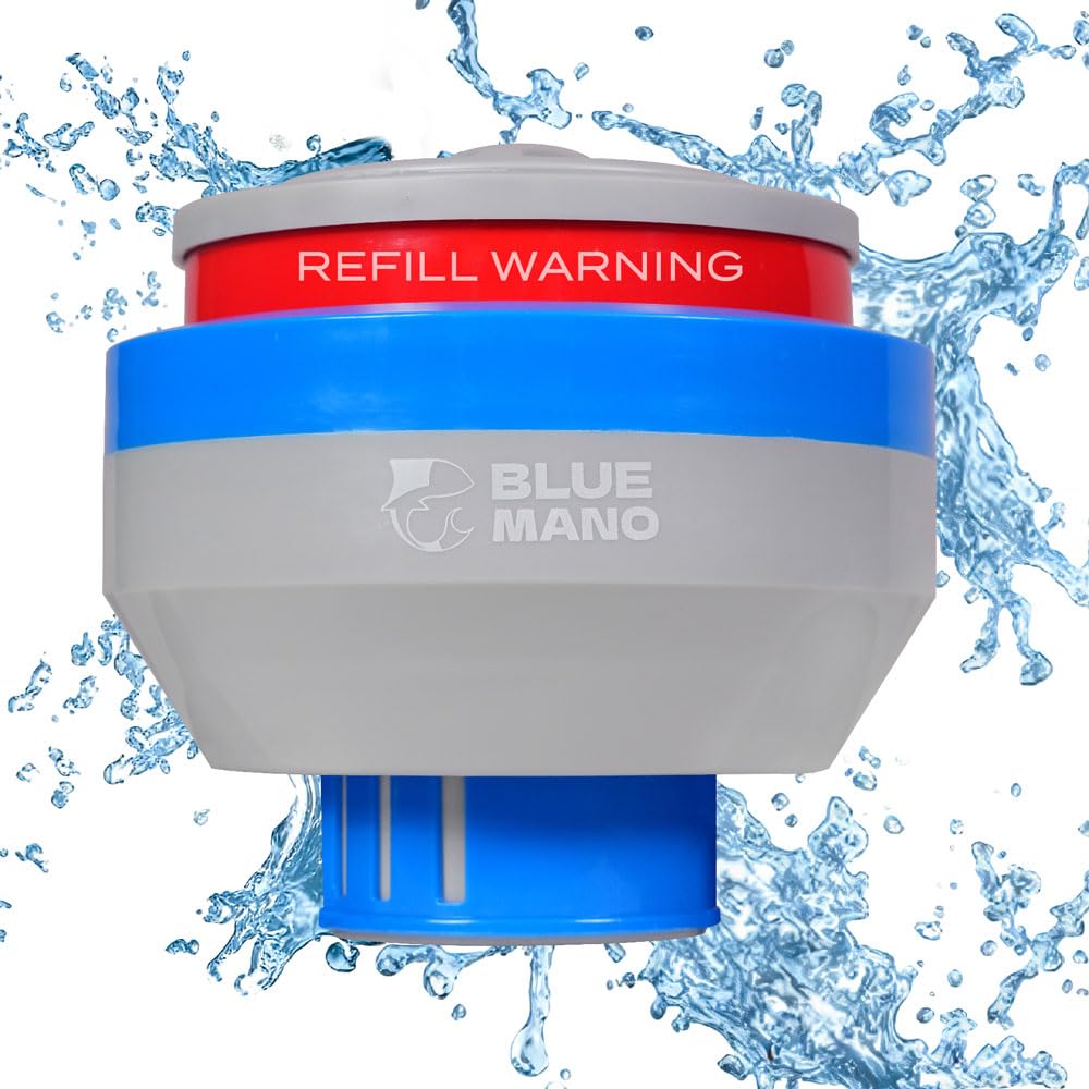 Blue Mano Chlorine Floater (V2.0 Upgraded) for 3 inch Tabs with Refill Warning, Durable Design, 7 inch Large Dispenser for Inground and Above Ground