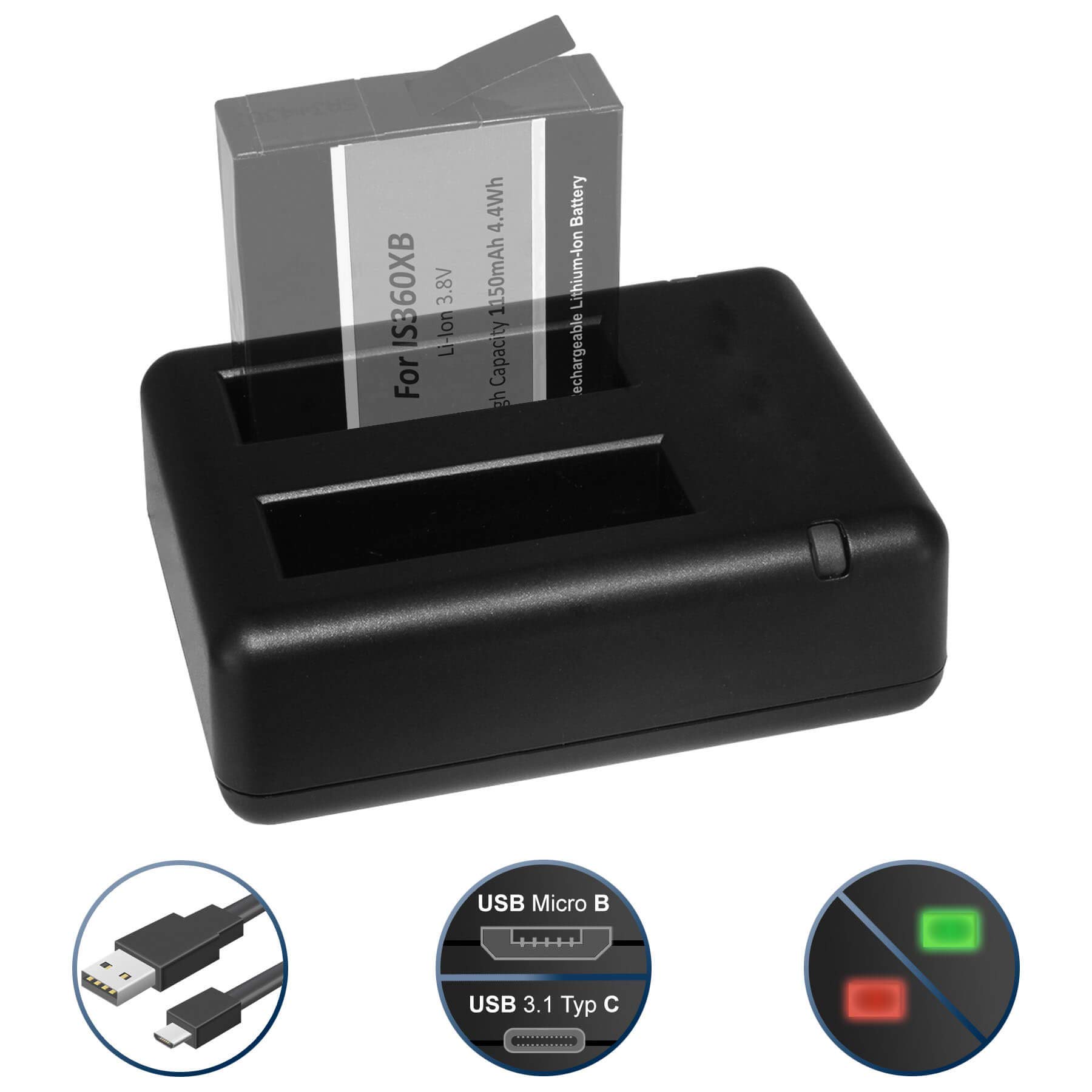 Carica 4 Batterie + Carica 2 Simultaneamente per Insta360 One X - Dettaglio