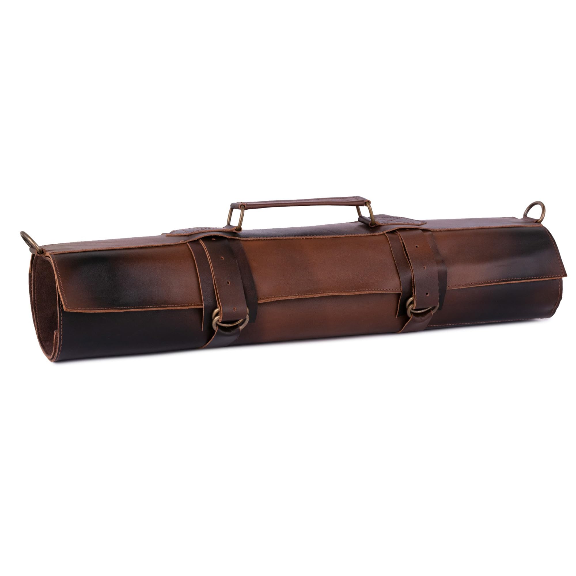 Leathershire Knife Roll Handmade Full Grain Leather Large Chef Tool Roll, Leather Storage Bag, Chef Case & Gift (Black) (Distressed Brown, 11 Pockets)