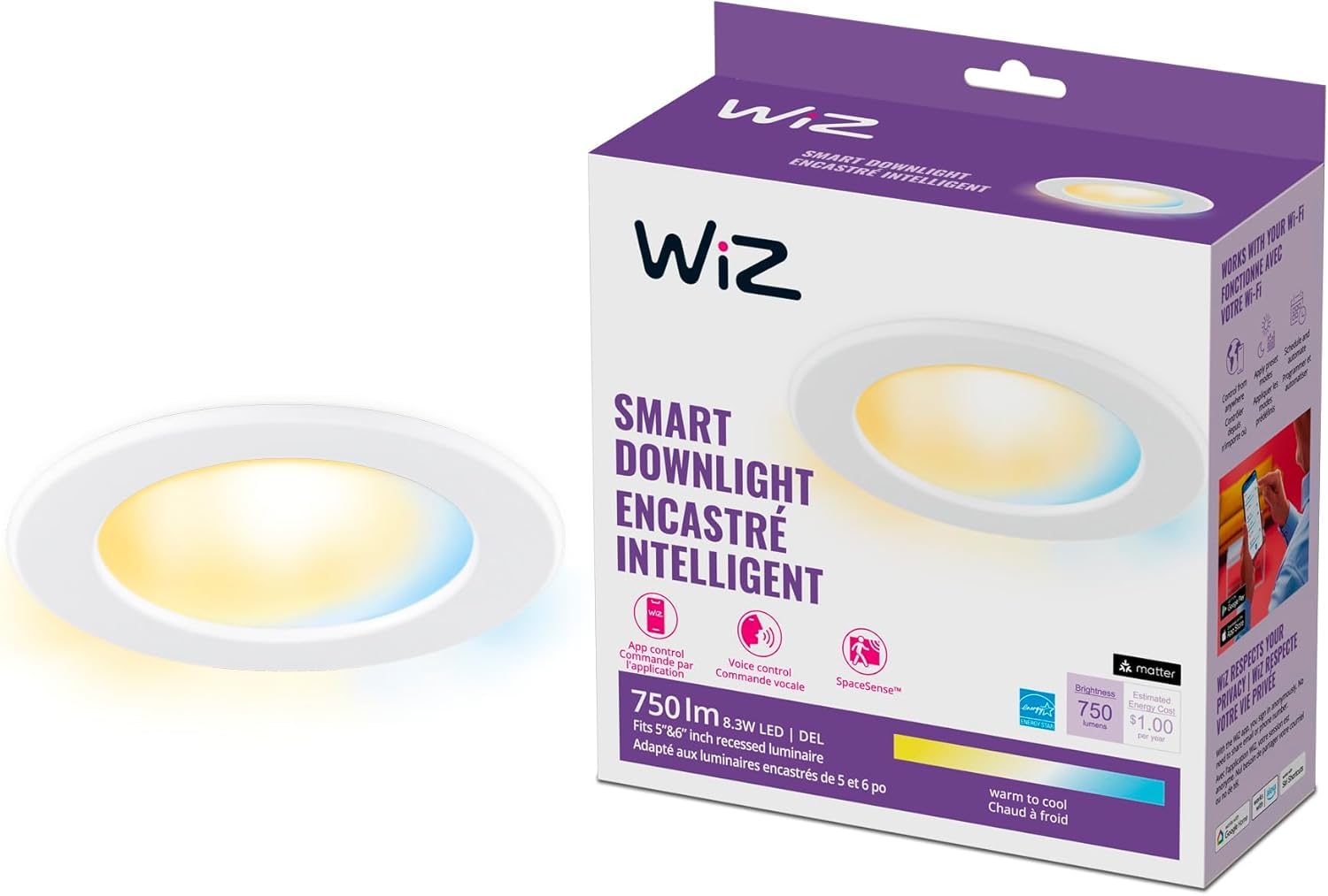 Retrofit Downlight - 6 inch LED Recessed Light Fixture - Motion Activated Recessed Light - 750 Lumen - Connects to your Wi-Fi - Matter Compatible -1 Pack