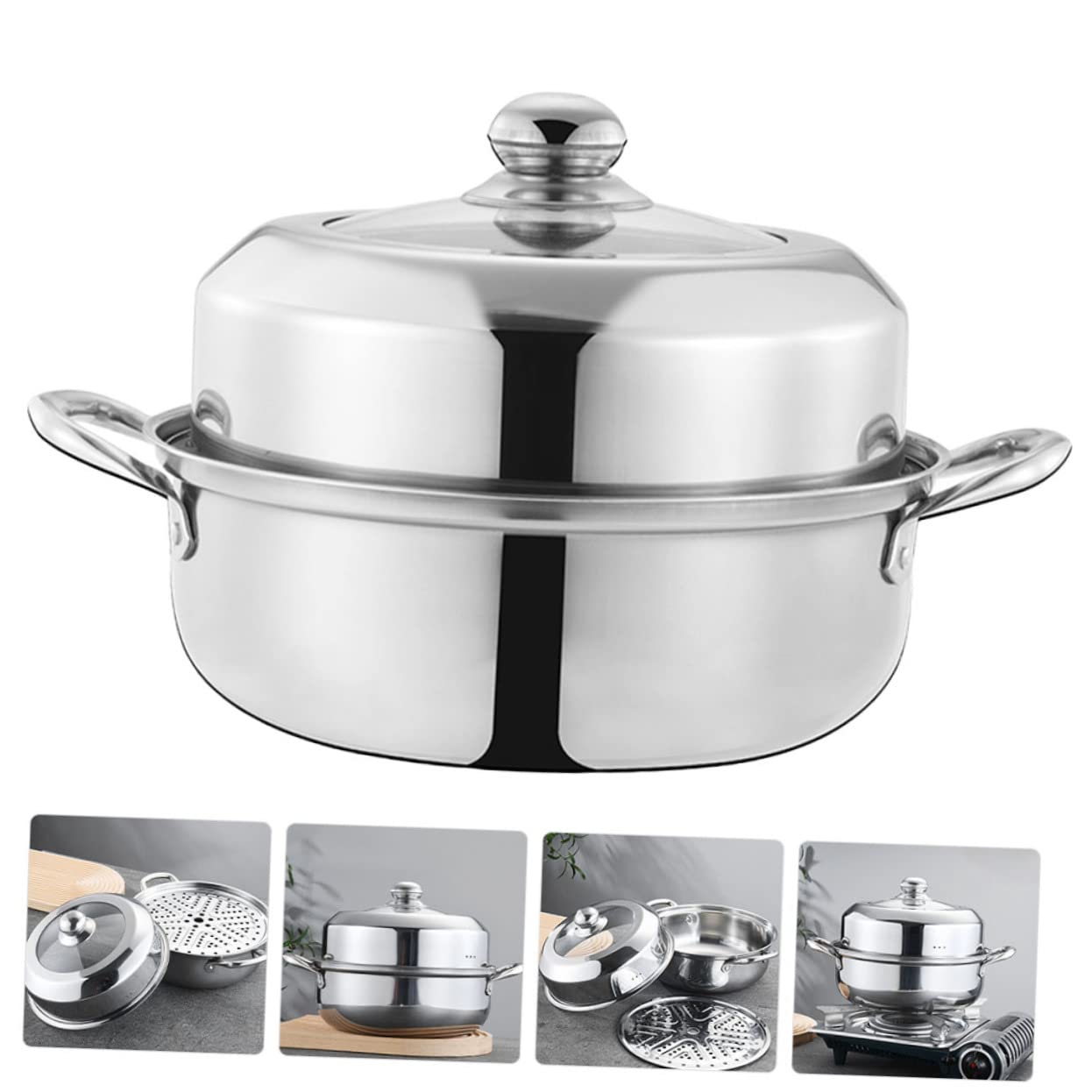 Cabilock Vaporiera in Acciaio Inox per Cottura Vapore Pentola Coperchio per Uso Domestico Compatibile Fornelli Gas e Elettrici Multifunzionale per Cibi Caldi Zuppe e Casseruole
