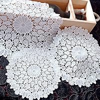 Manteles Individuales Encaje Blanco Bordado - Juego 4 Unidades, Poliéster, Varios Tamaños 15-40 Cm - Decoración Mesa Comedor Cocina