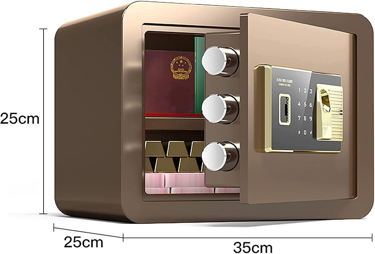 Box, Wall Safe, Fingerprint Password Safety Deposit Box,Ligent Security Safe/Brown