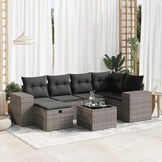 Polyrattan Lounge mit Stauraum und wasserfestem Beutel, Gartenlounge Outdoor, Terrassenmöbel außen, Polyrattan Gartenmöbel Set, Ecklounge Grau 7-TLG Type-342