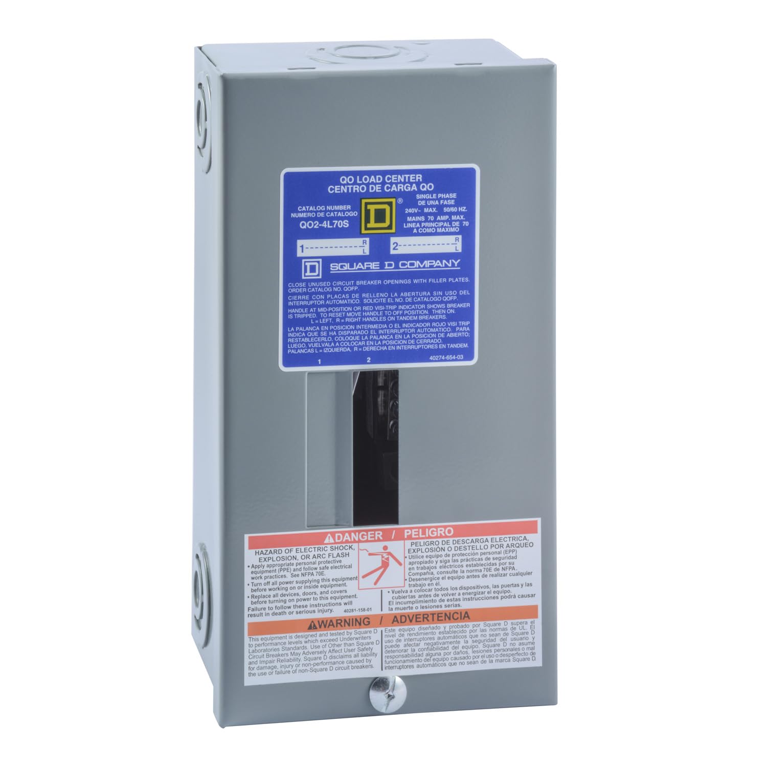 Square D - QO24L70SCP QO 70-Amp 2-Space 4-Circuit Indoor Main Lugs Load Center with Surface Mount Cover