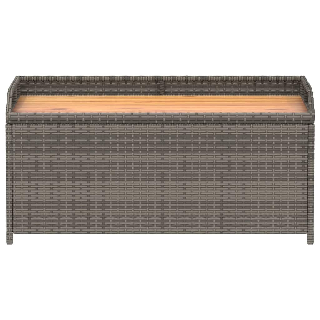 Panca portaoggetti da esterno con seduta in legno di acacia e rattan PE di colore grigio, dimensioni 100 x 50 x 52 cm, spazio di archiviazione impermeabile e meccanismo di sicurezza
