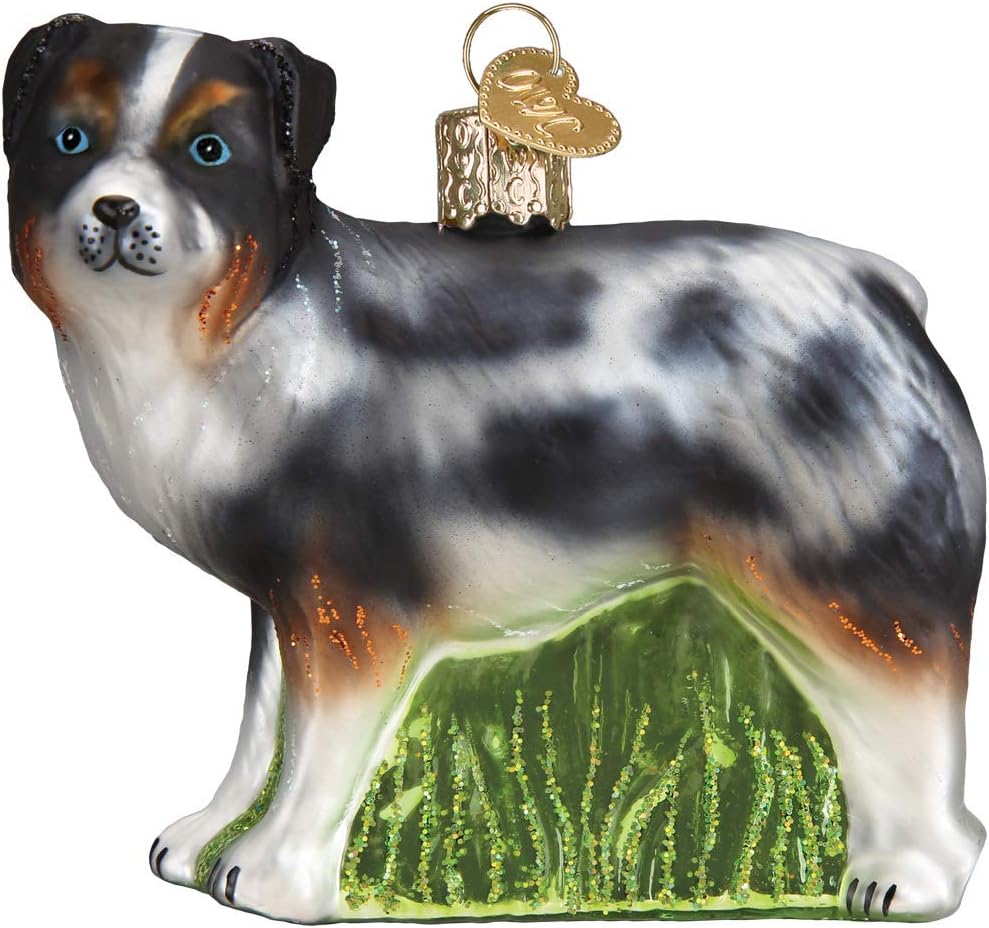 Old World Christmas Australian Shepherd Glass Blown Ornament for Christmas Tree, Handcrafted Holiday Decoration, Dog Collection
