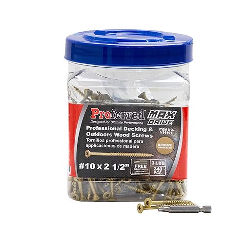 Miniatura 10 de Proferred - V56103 - Tornillos profesionales de madera para terrazas y exteriores, revestimiento SKT de bronce de 6 lóbulos - Spray de sal de 1500